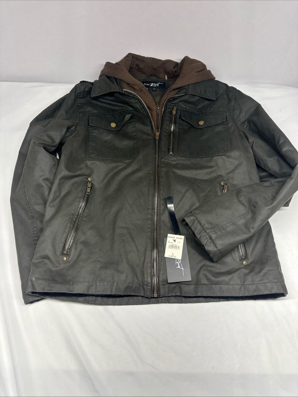 Black Rivet Men's Dark Brown Hooded Field Jacket(peeling by zipper)